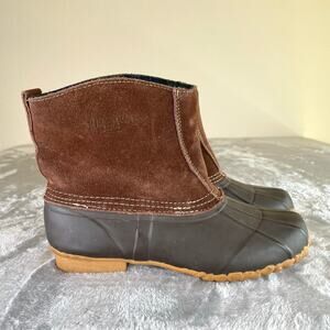 RedHead Duck Hunting Mens Boots Sz 8 Suede Rubber Weatherproof Plaid Lining